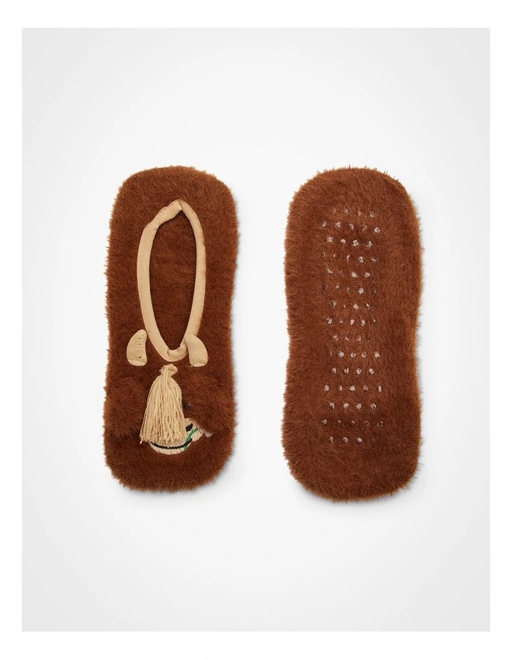 Fluffy Highland Cow Slipper Socks in Brown image 3
