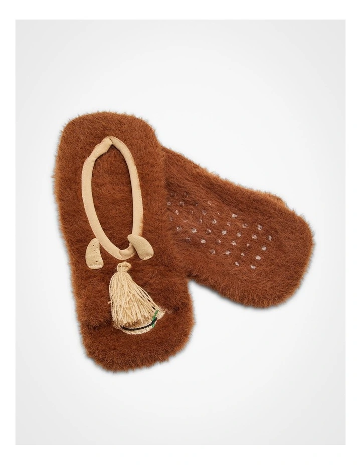 Fluffy Highland Cow Slipper Socks in Brown image 4