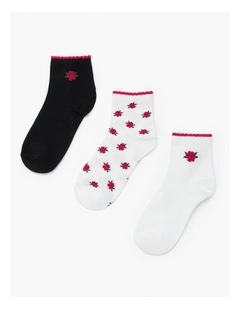 Cotton Rose Socks 3 Pack in Multi