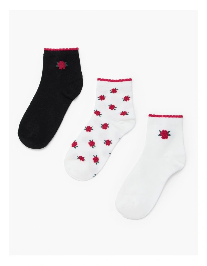 Cotton Rose Socks 3 Pack in Multi image 1
