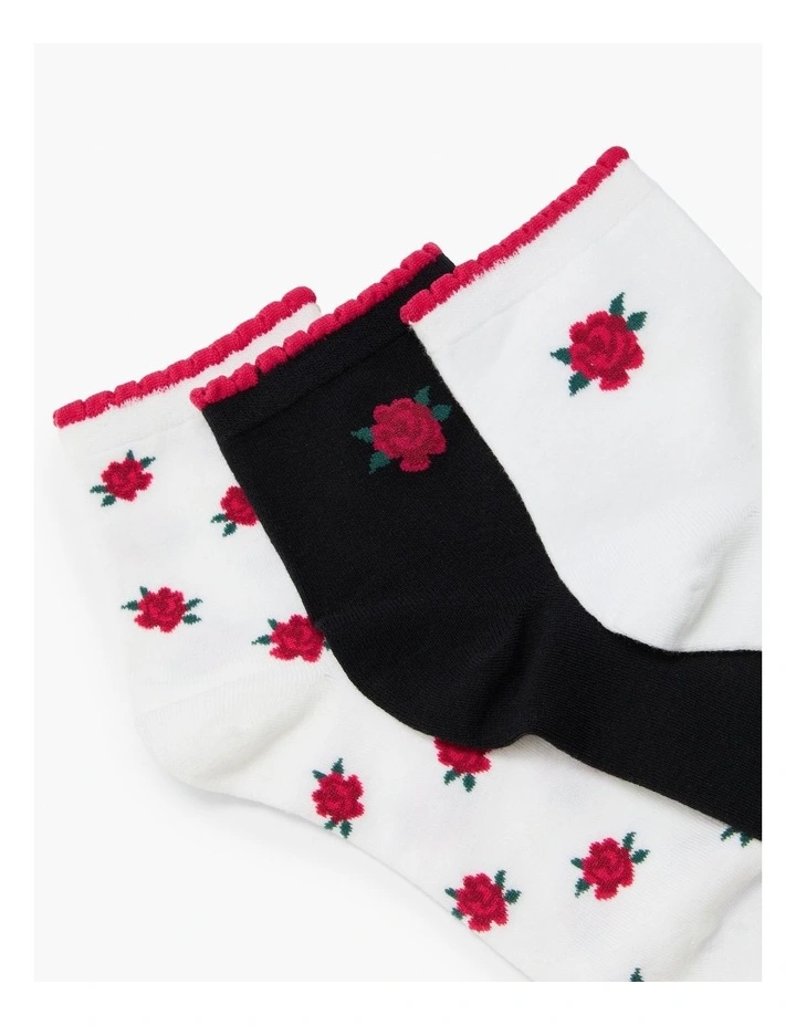 Cotton Rose Socks 3 Pack in Multi image 5