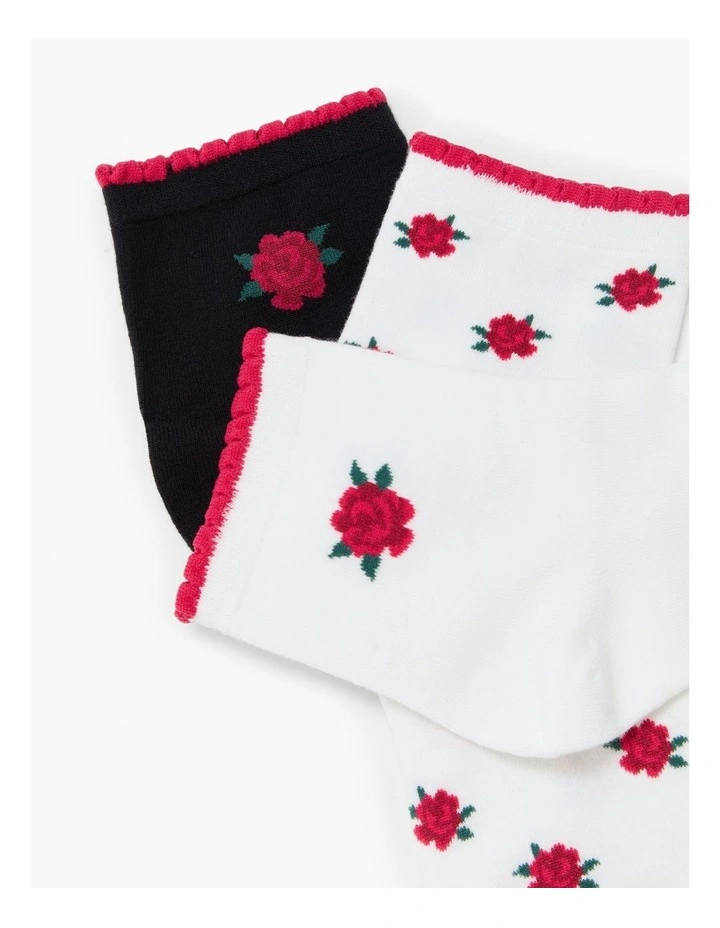 Cotton Rose Socks 3 Pack in Multi image 6