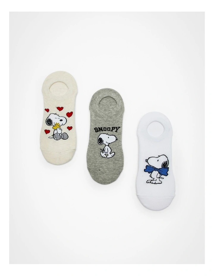Snoopy Cotton Ankle Socks 3 Pack in Multi image 1