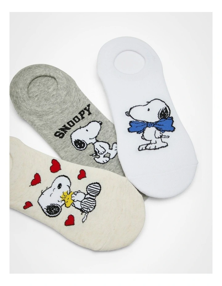 Snoopy Cotton Ankle Socks 3 Pack in Multi image 5