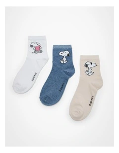 Snoopy Cotton Socks 3 Pack in Multi