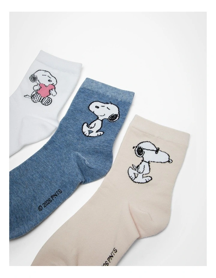 Snoopy Cotton Socks 3 Pack in Multi image 5