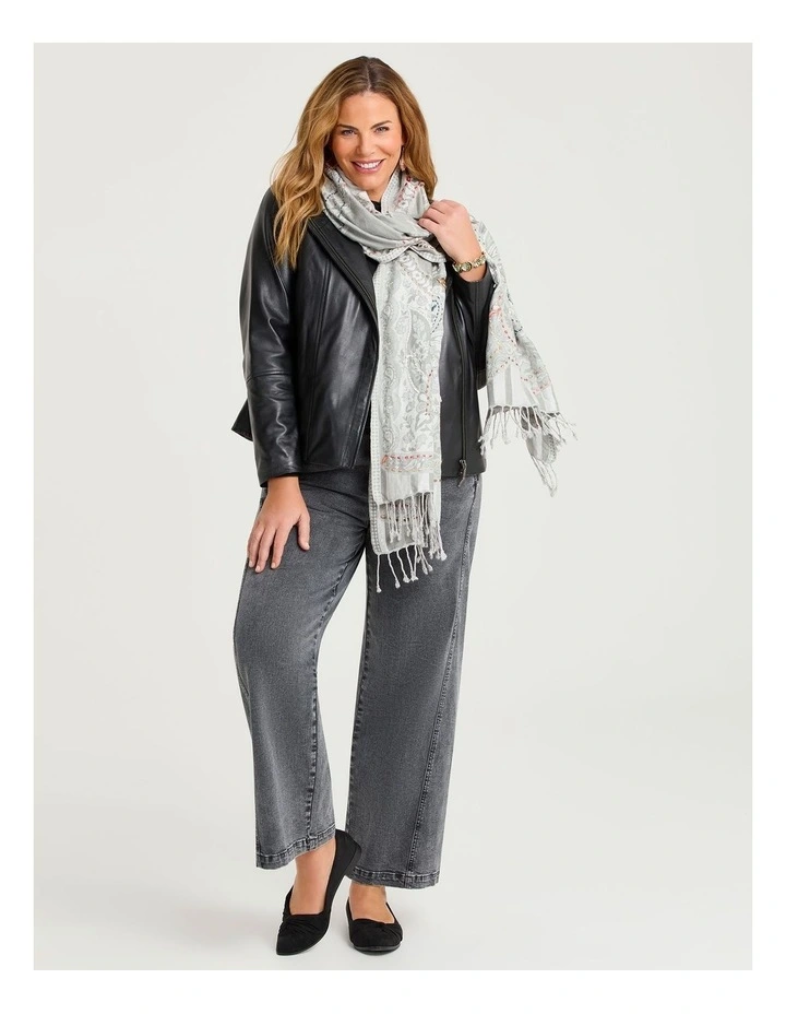 Embroidered Jacquard Scarf in Grey image 2