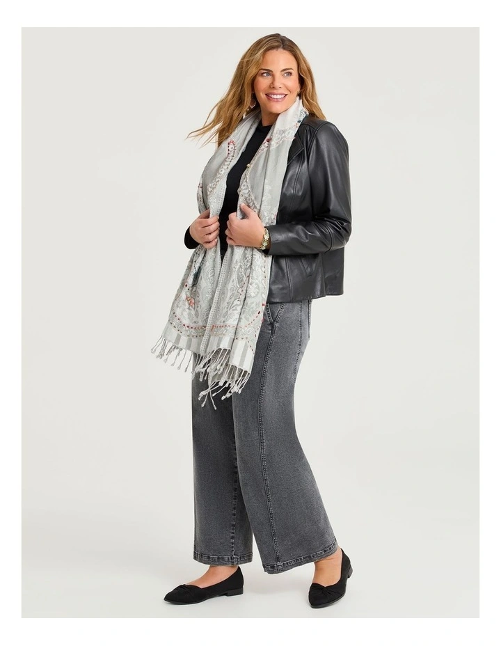 Embroidered Jacquard Scarf in Grey image 3