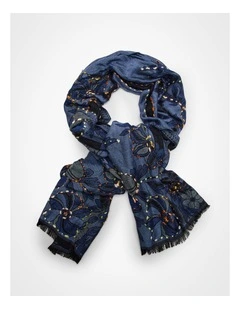 Blue Flower Embroidered Scarf Blue