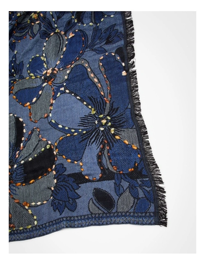Blue Flower Embroidered Scarf Blue image 4