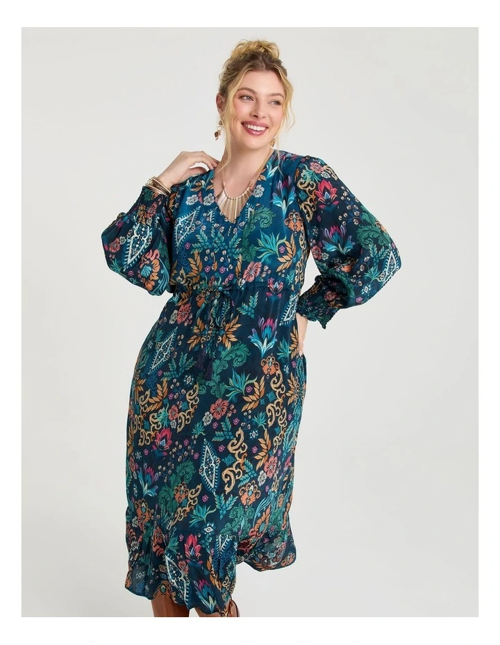 Natural Ornate Paisley Dress in Print image 3