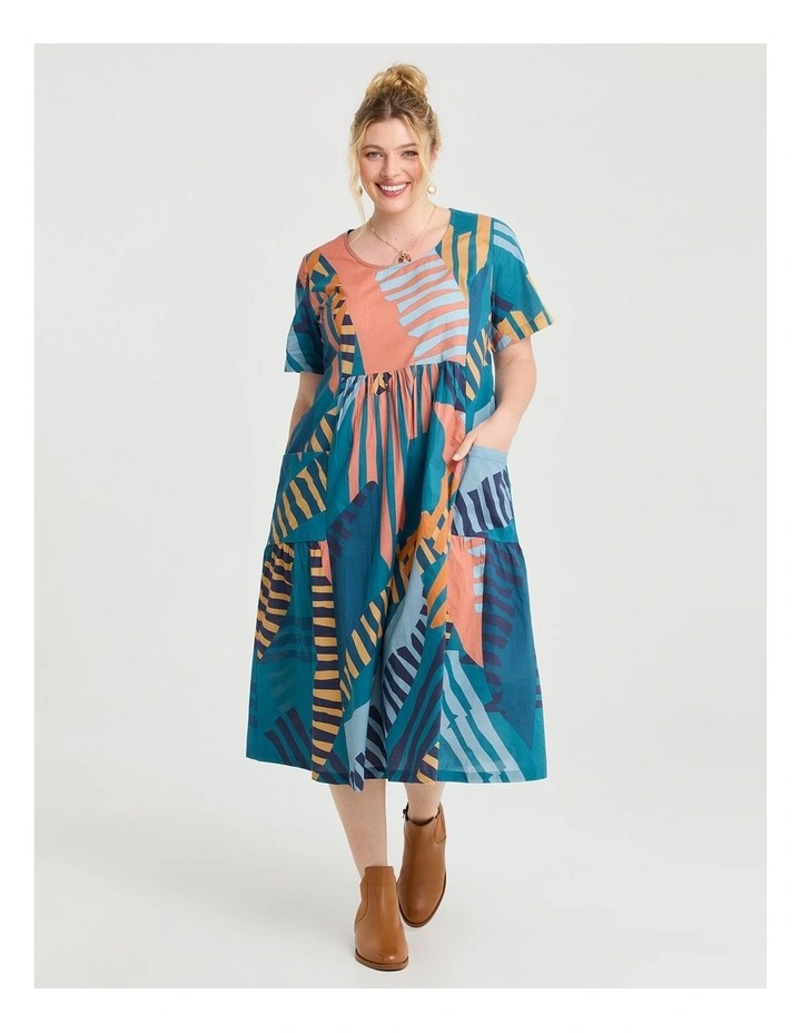 Cotton Pocket Midi Dress in Print image 1
