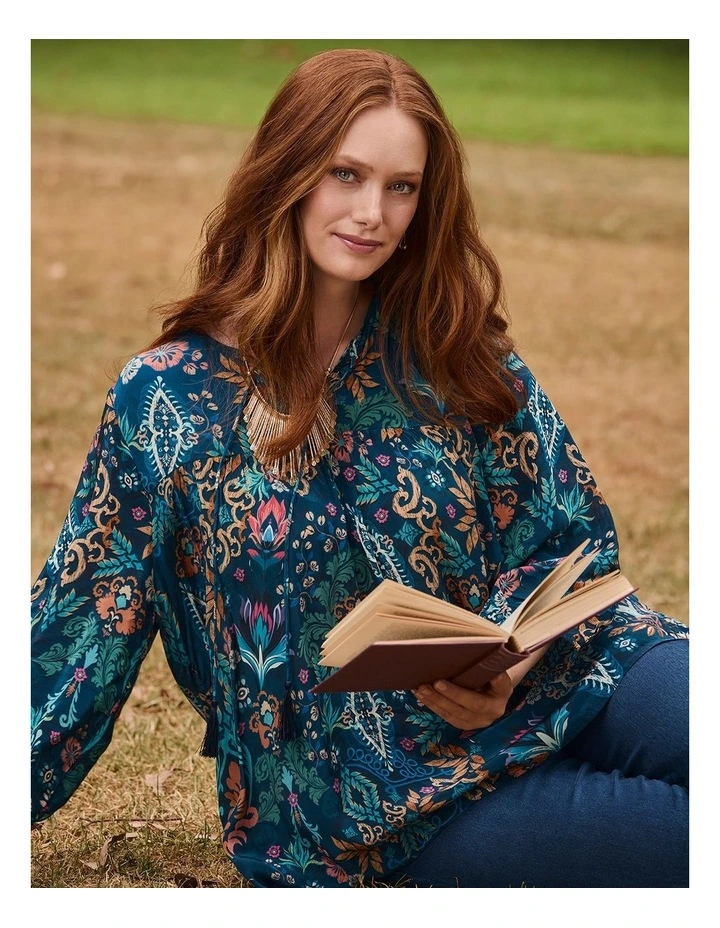 Natural Ornate Paisley Top in Print image 5