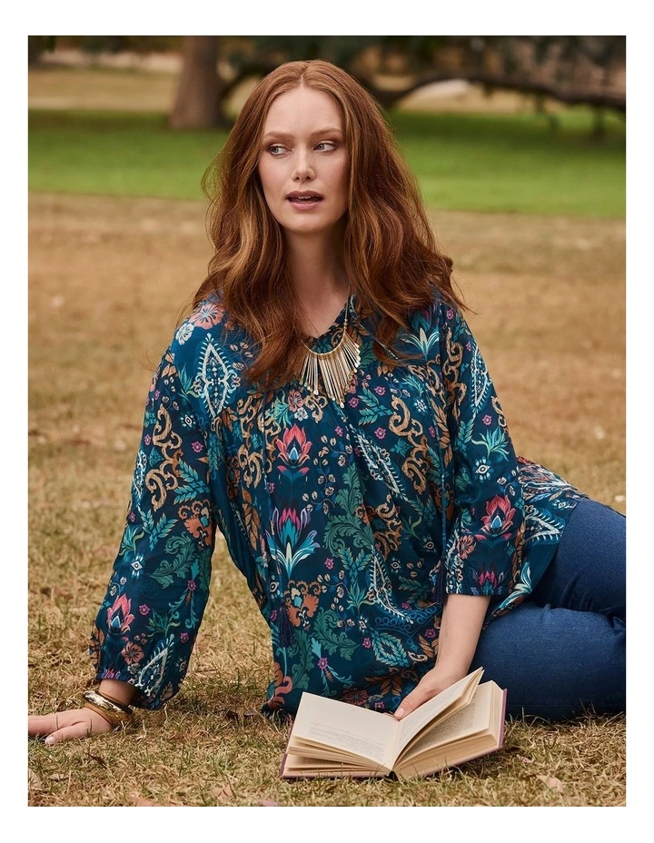Natural Ornate Paisley Top in Print image 6