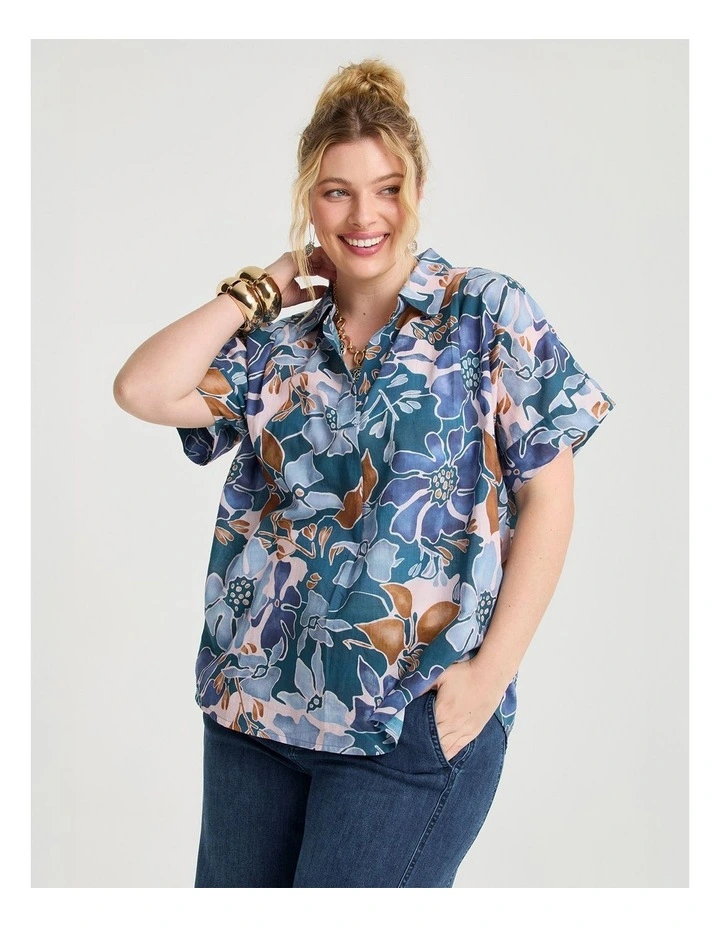 Cotton Floral Collared Top Print image 1
