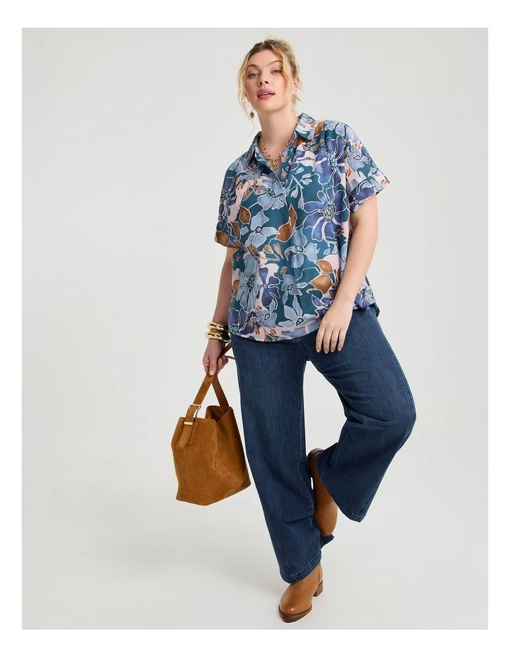 Cotton Floral Collared Top Print image 3