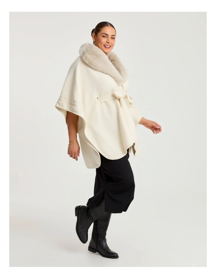 Embroidered Fur Tie Up Cape Sand image 1