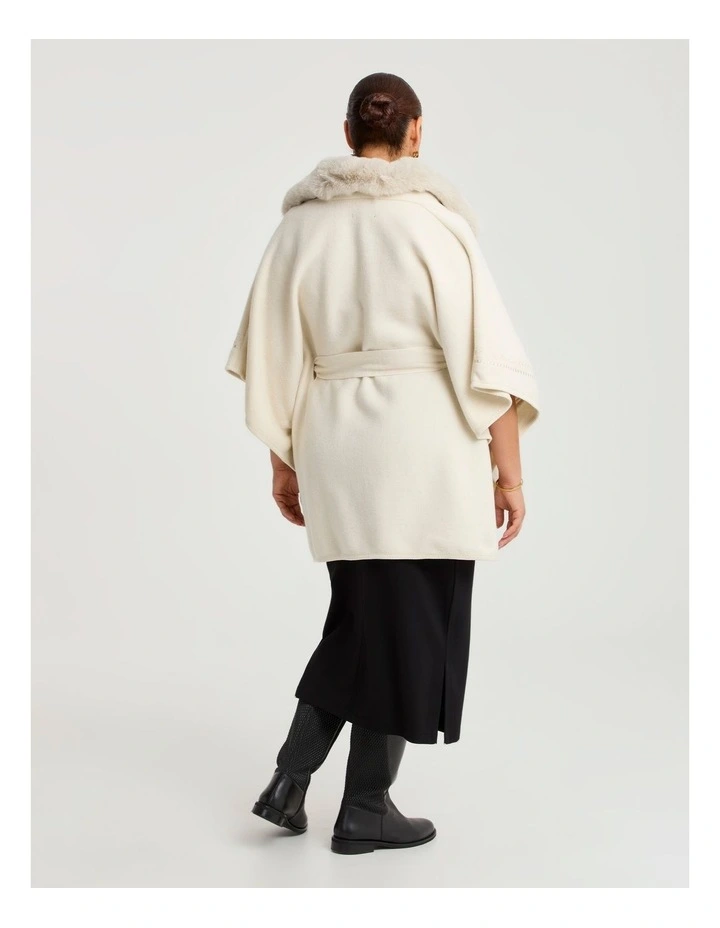 Embroidered Fur Tie Up Cape Sand image 2