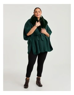 Embroidered Fur Tie Up Cape Jade