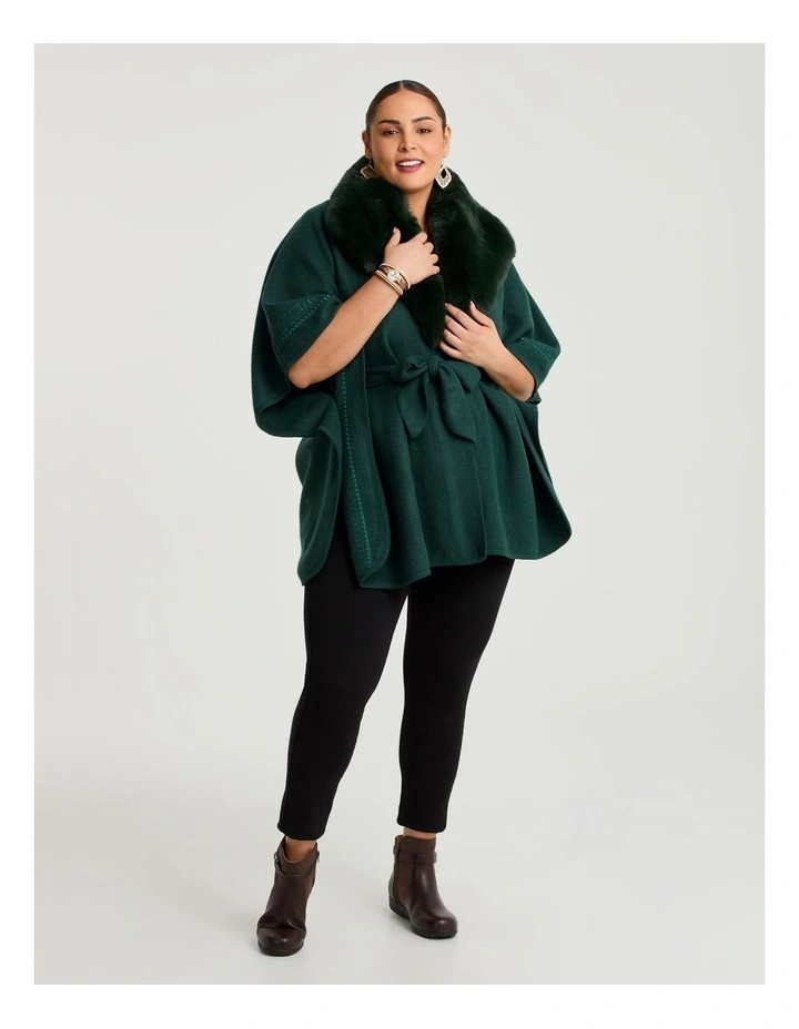 Embroidered Fur Tie Up Cape Jade image 1