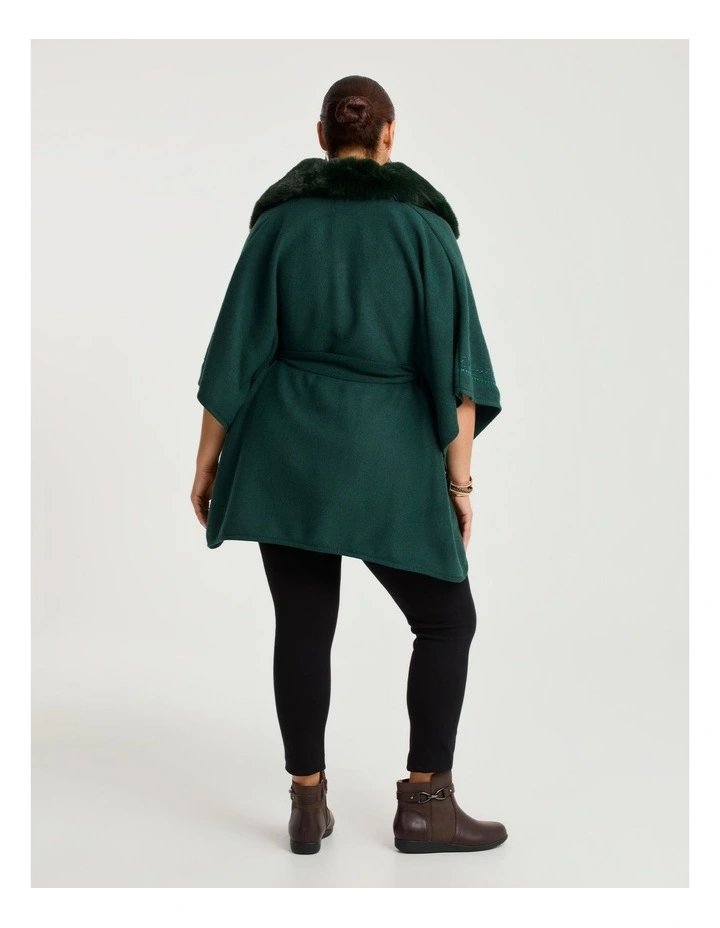 Embroidered Fur Tie Up Cape Jade image 2