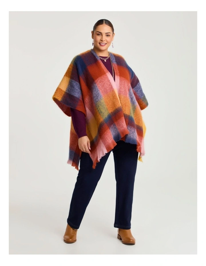 Warm Fuzzy Check Cape in Multi image 1