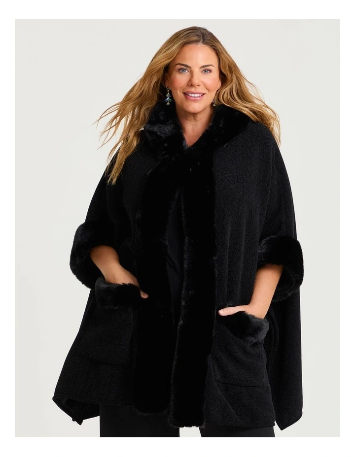 Hooded Fur Luxurious Cape in Black image 1