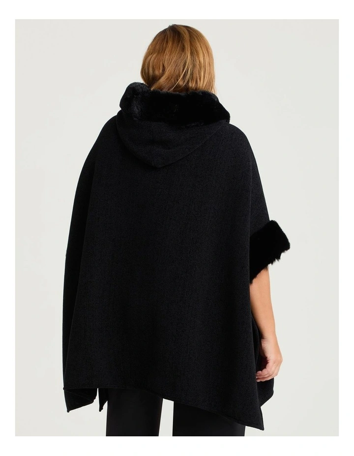 Hooded Fur Luxurious Cape in Black image 2
