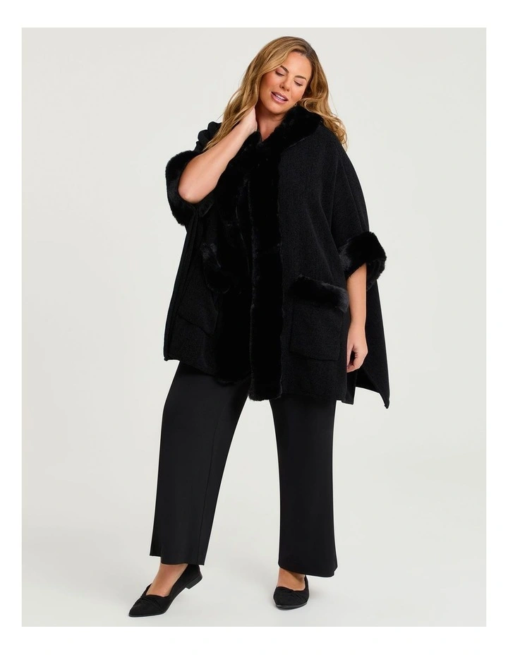 Hooded Fur Luxurious Cape in Black image 4