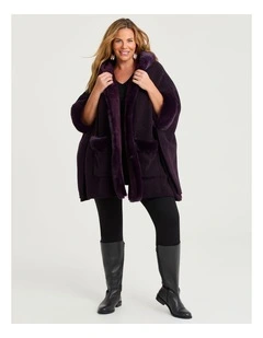Hooded Fur Luxurious Cape in Purple