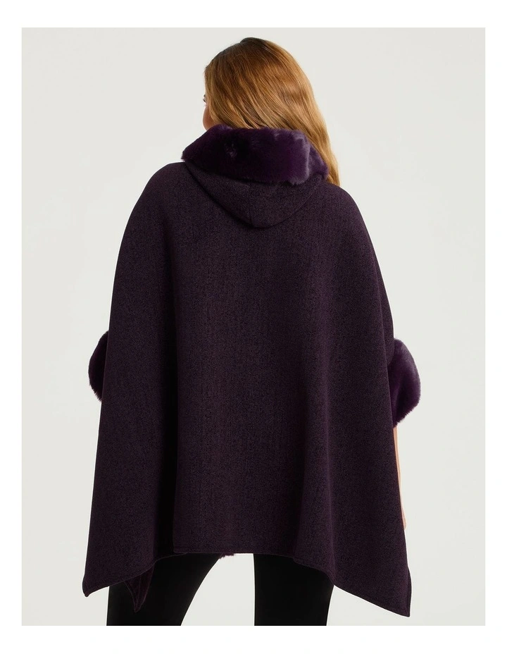 Hooded Fur Luxurious Cape in Purple image 2