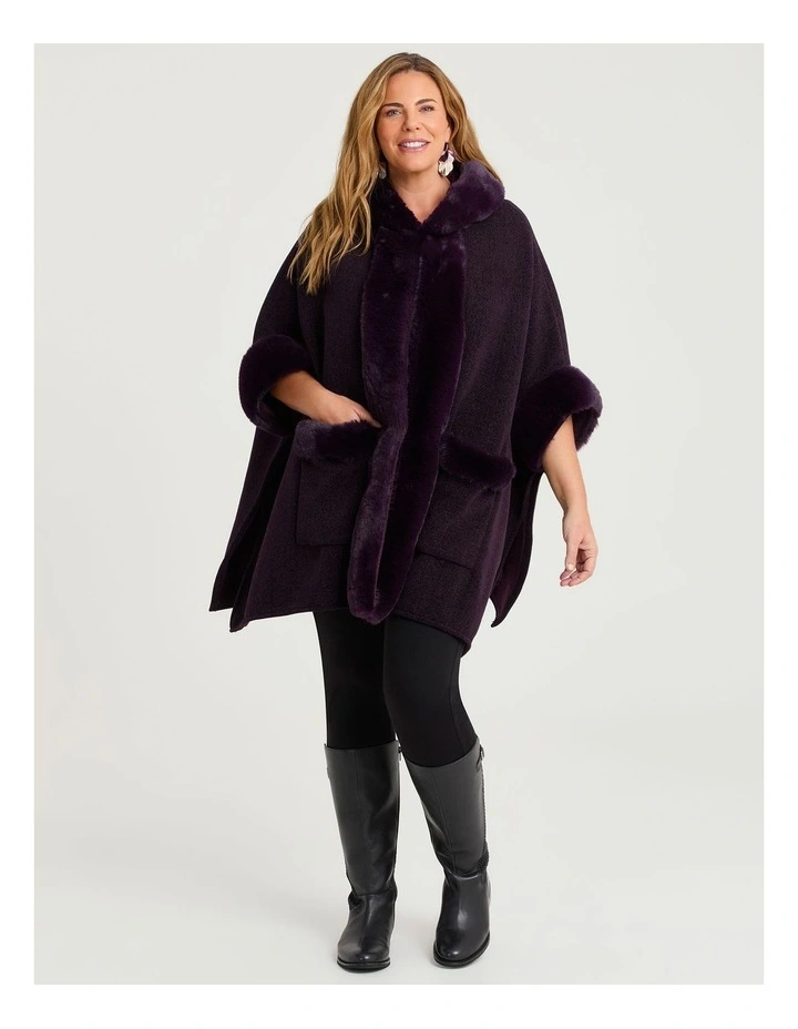 Hooded Fur Luxurious Cape in Purple image 3