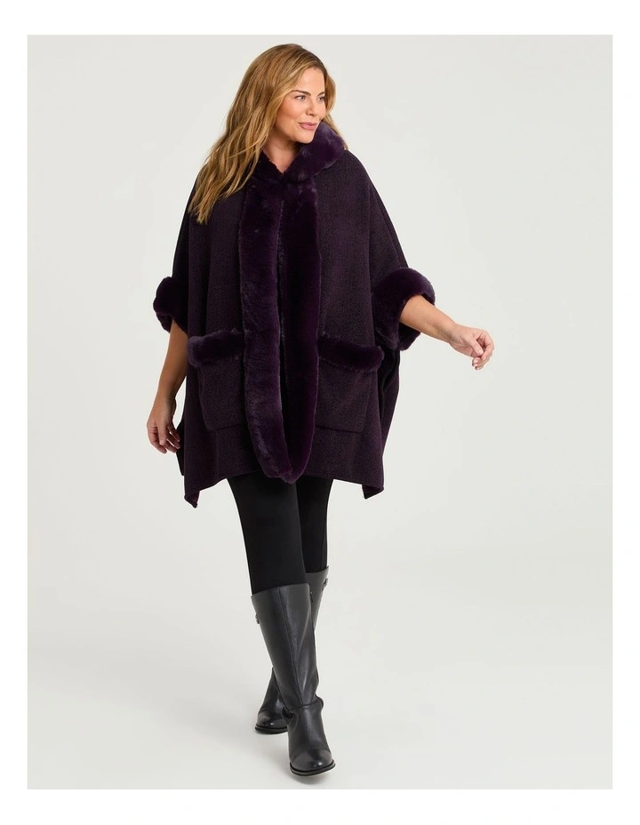 Hooded Fur Luxurious Cape in Purple image 4