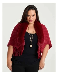 Fur Trim Cape in Red
