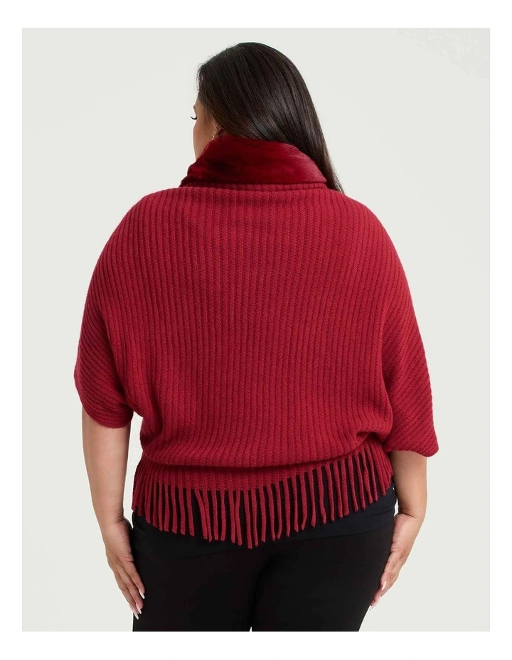 Fur Trim Cape in Red image 2