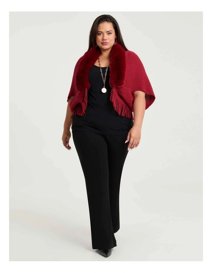 Fur Trim Cape in Red image 3