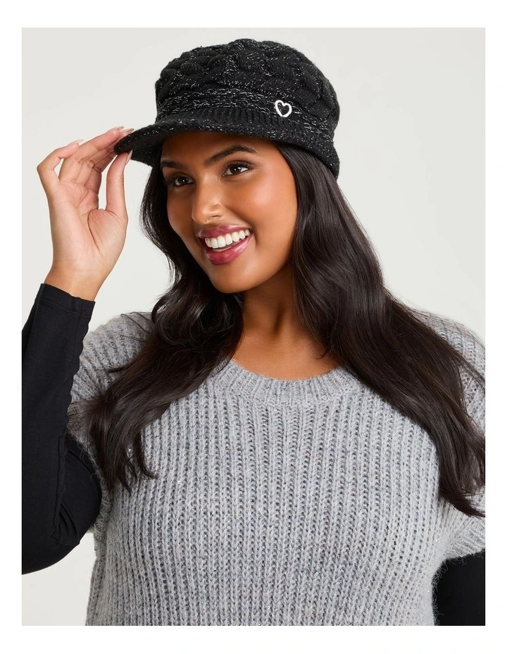 Lurex Thread Baker Boy Cap in Black image 2
