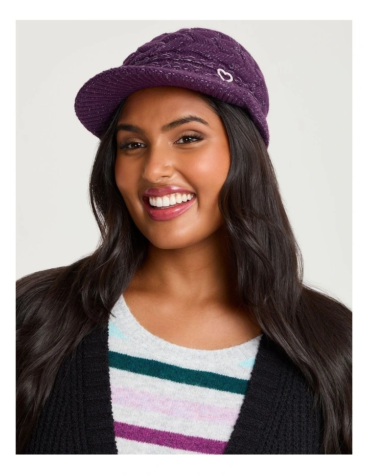 Lurex Thread Baker Boy Cap in Purple image 2