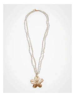 Pearl Flower Long Necklace Multi