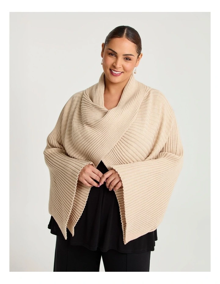 Rib Knit Twist Poncho Sand image 1