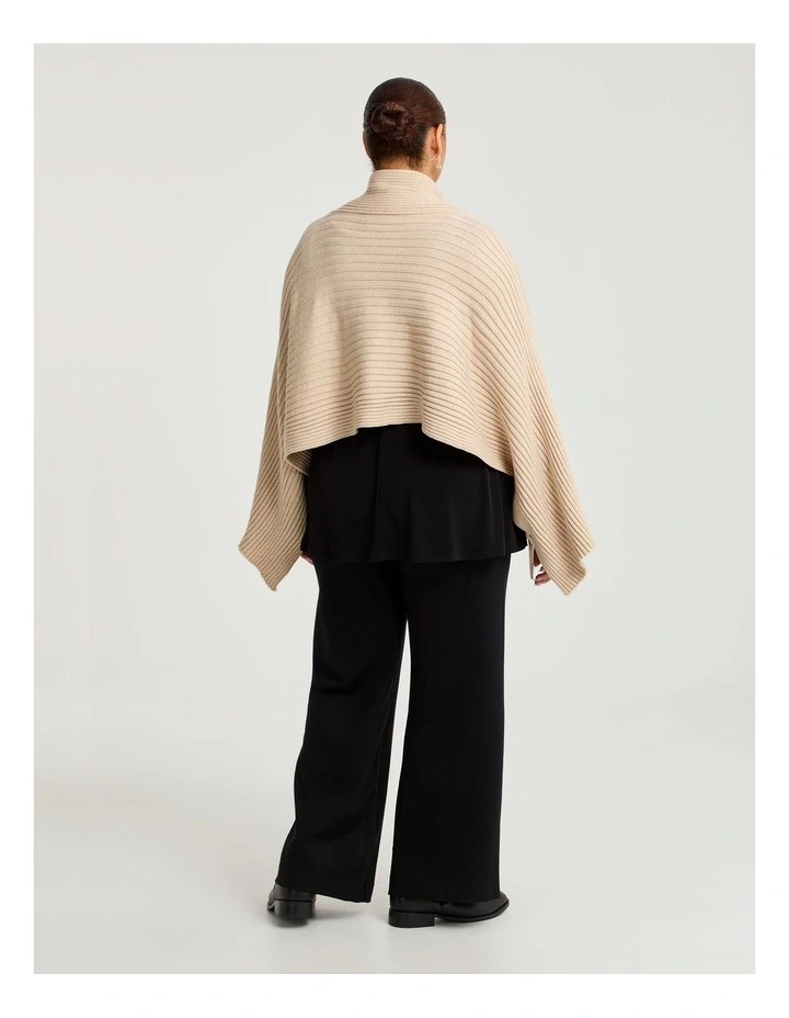 Rib Knit Twist Poncho Sand image 2