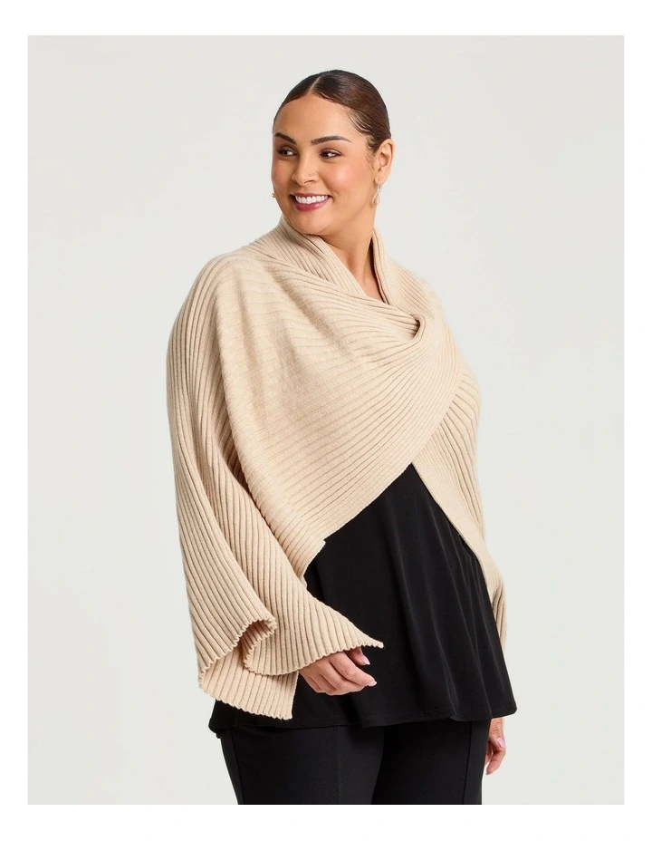 Rib Knit Twist Poncho Sand image 3