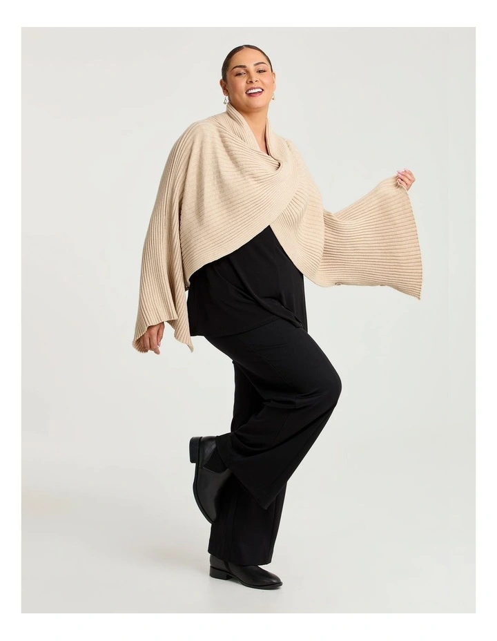Rib Knit Twist Poncho Sand image 4