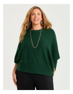 Easy Wear Ribbed Poncho in Green