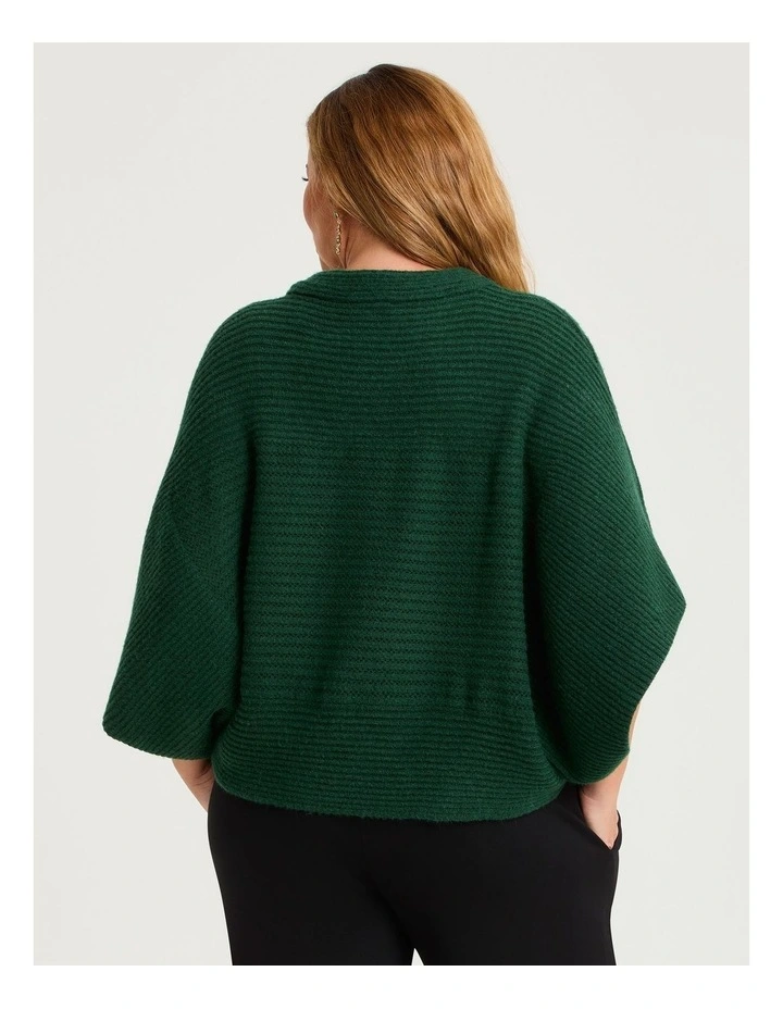 Easy Wear Ribbed Poncho in Green image 2
