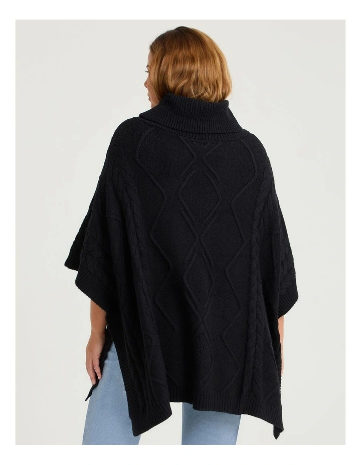 New Cable Relaxed Poncho in Black image 2
