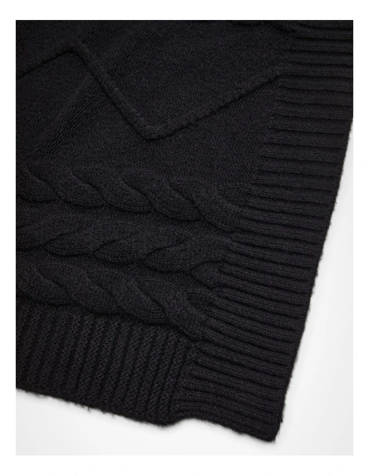 New Cable Relaxed Poncho in Black image 4