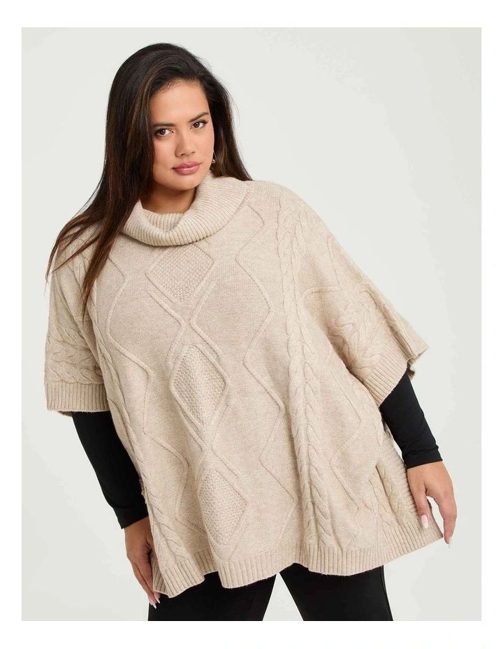 New Cable Relaxed Poncho in Natural image 1
