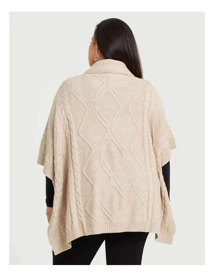 New Cable Relaxed Poncho in Natural image 2