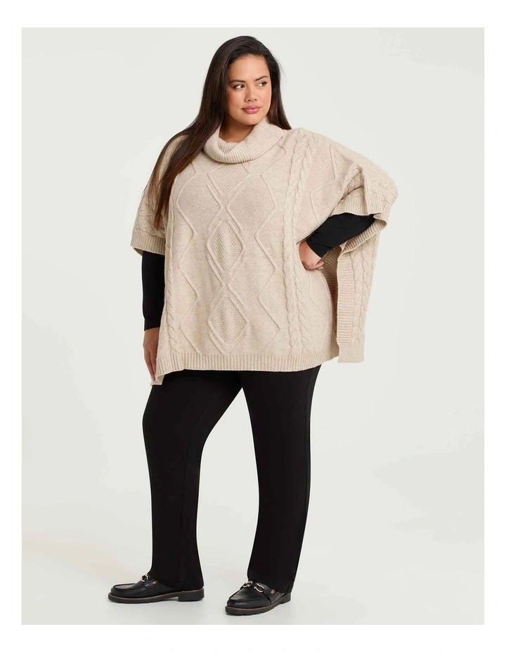 New Cable Relaxed Poncho in Natural image 3
